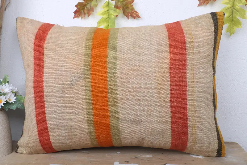 Kilim Cushion Sham, 16x24 Beige Cushion Cover, Handmade Kilim Cushion, Cushion, Neutral Throw Pillow Sham, Couch Cushion, Antique Pillows - 2