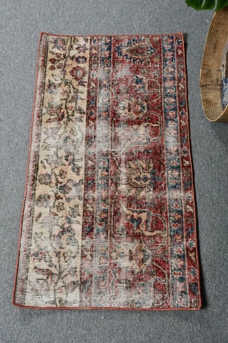 Kırmızı Bej Puantiyeli Halı, 1,8x3,3 ft Şık Dekor