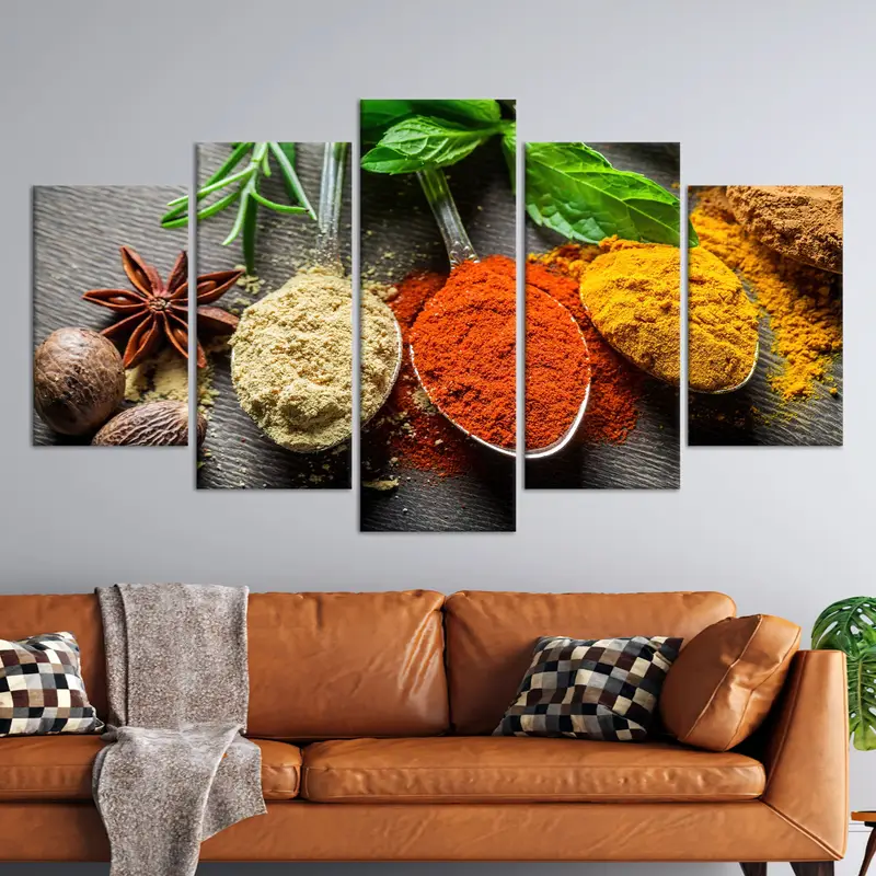 Vibrant Indian Spices Canvas: Trendy Kitchen Dining Room Decor