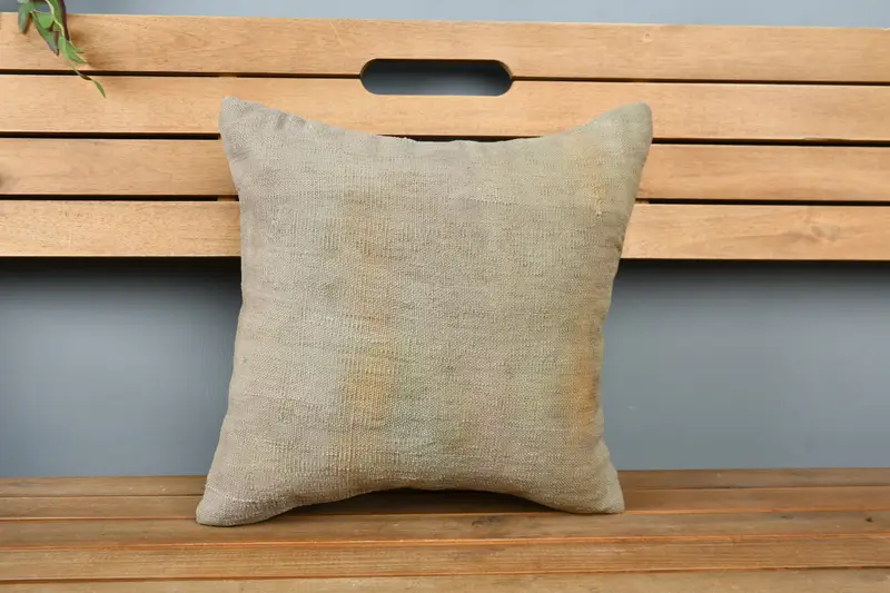 Kilim Pillow Cover, Pillow Sham, 16x16 Beige Cushion Case, Handmade Kilim Cushion, Retro Throw Pillow Sham, Ethnical Kilim Rug Pillow - 6