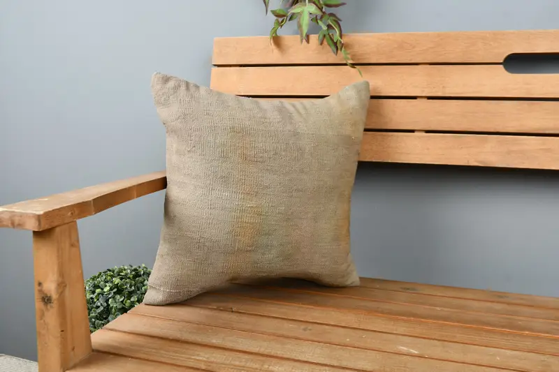 Kilim Pillow Cover, Pillow Sham, 16x16 Beige Cushion Case, Handmade Kilim Cushion, Retro Throw Pillow Sham, Ethnical Kilim Rug Pillow - 1