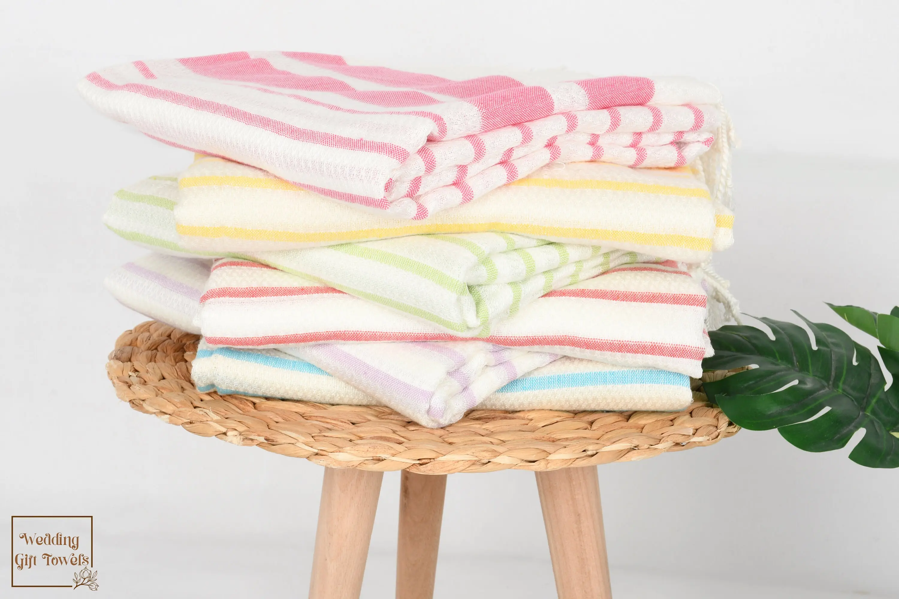 Bridesmaid Gift Turkish Cotton Striped Towel Beige, 40x70 Inches - 1