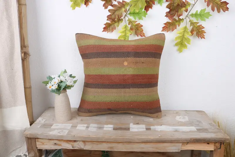 Pillow for Sofa, Anatolian Cushion Cover, Vintage Pillow, Home Decor Pillow, 16x16 Red Pillow Cover, Kilim Rug Pillow Sham, Cushion - 1