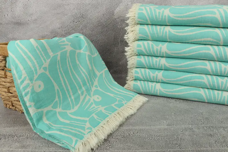 Boho Throw Blankets, Bachelorette Party Favors, Best Friend Wedding Gift, Best Friend Gift, Bachelorette Gifts, 70x60 Cotton Fish Design Towel - 3