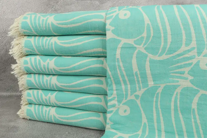 Boho Throw Blankets, Bachelorette Party Favors, Best Friend Wedding Gift, Best Friend Gift, Bachelorette Gifts, 70x60 Cotton Fish Design Towel - 1