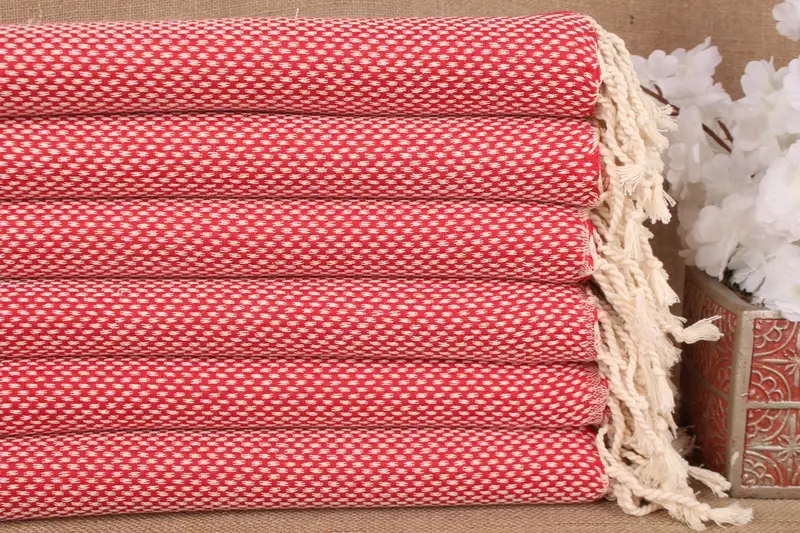 Geometric Turkish Bath Towel Red Cotton, 38x63 Inches