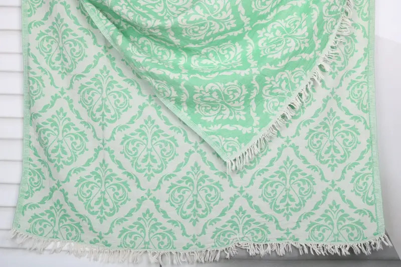 Beach Towel Green Cotton Monogrammed, 36x67 Inches