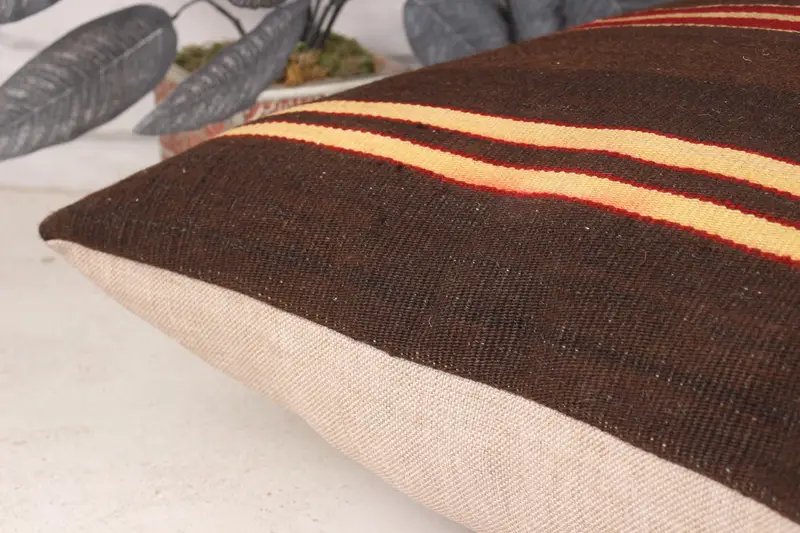 Custom Pillow, Kilim Cushion Sham, Throw Kilim Pillow, Yoga Cushion, Kilim Pillow, Pillow Case, 18x18 Brown Pillow Sham - 7