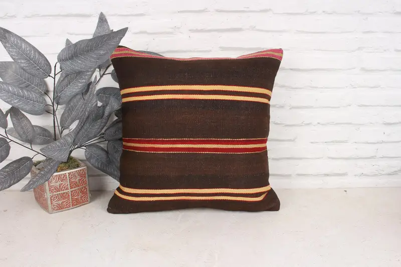 Custom Pillow, Kilim Cushion Sham, Throw Kilim Pillow, Yoga Cushion, Kilim Pillow, Pillow Case, 18x18 Brown Pillow Sham - 1