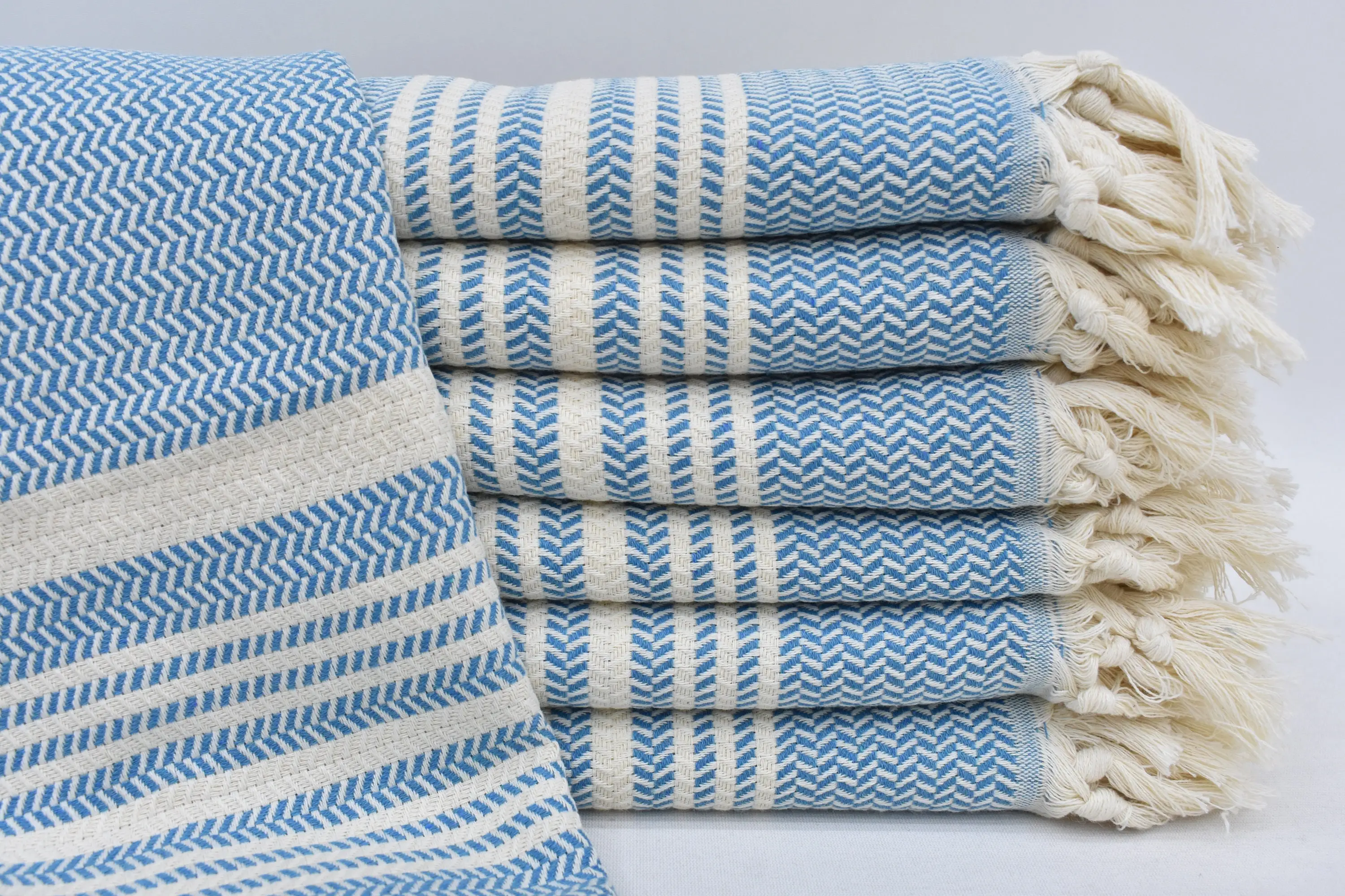 Personalized Petrol Blue Striped Hand Towel, Cotton Kitchen Towel, 40x18 Inches - 1