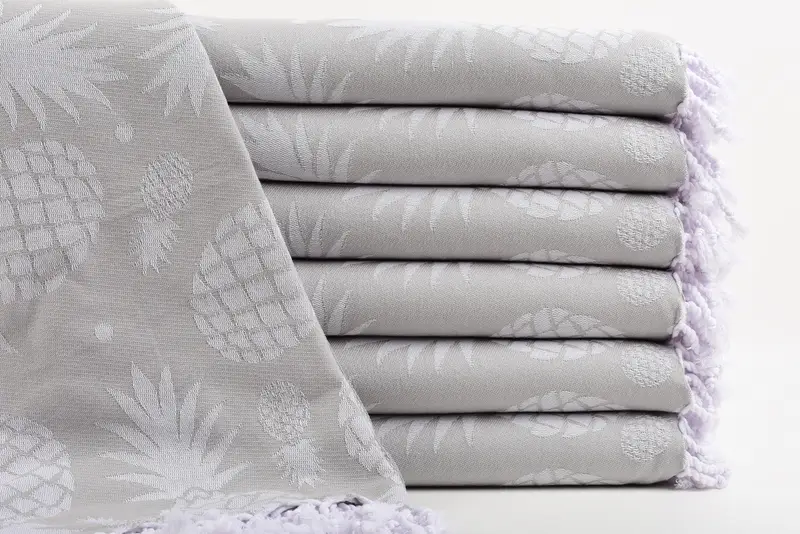 Personalized Turkish Towel, Pineapple Patterned, Light Gray, 40x71 Inches