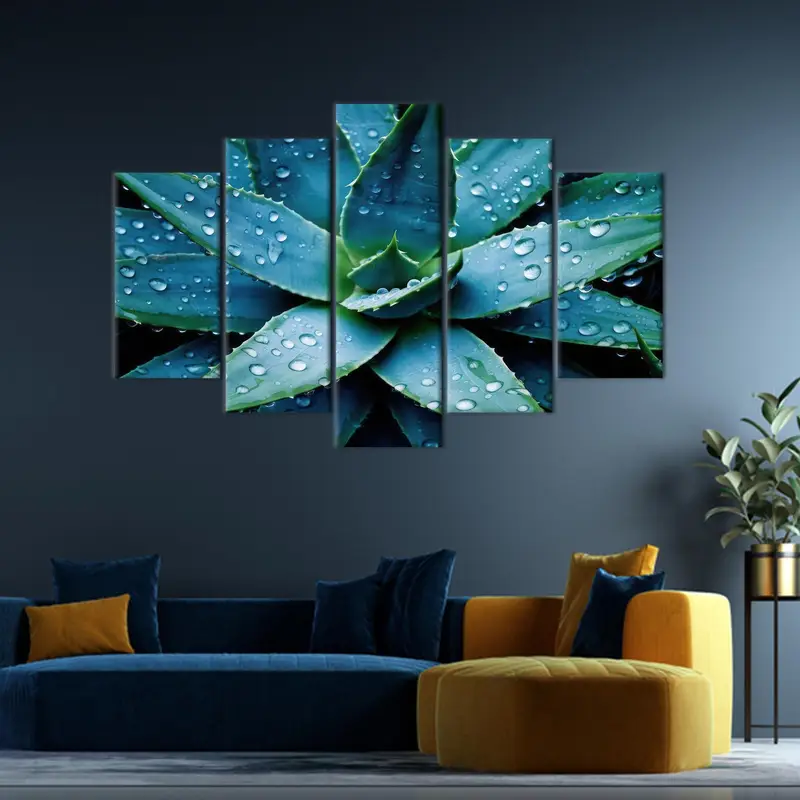 Succulent Plant Art, Blue Canvas Art, Farmhouse Decor , Office Art Decor, Modern Canvas, Living Room Art, Blue Wall Art, Green Canvas, - 4