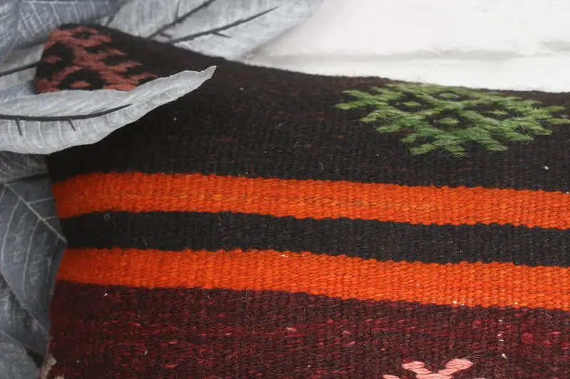 Antique Pillows, Cushion Case, Pillow for Couch, Turkish Bench Pillow Case, Throw Kilim Pillow, 12x20 Orange Pillow Cover - 2