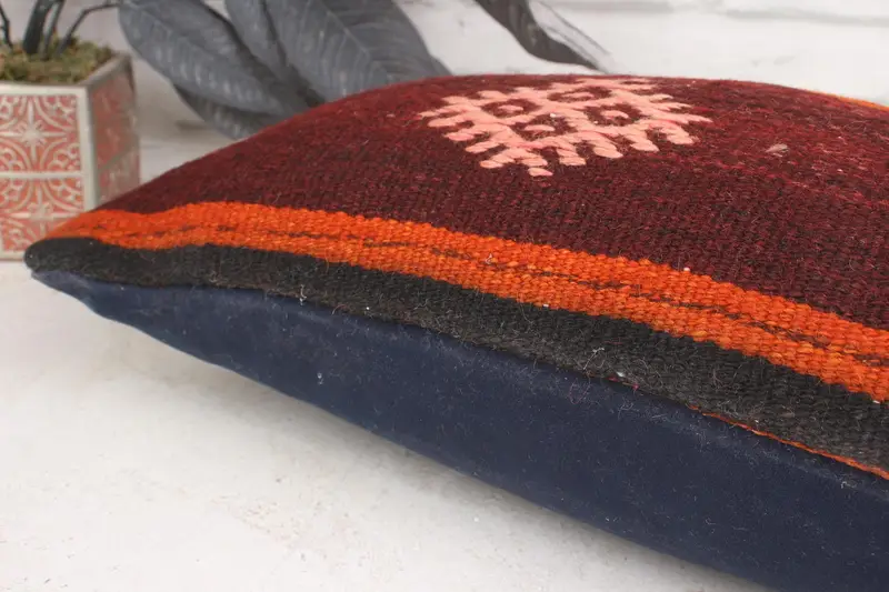 Antique Pillows, Cushion Case, Pillow for Couch, Turkish Bench Pillow Case, Throw Kilim Pillow, 12x20 Orange Pillow Cover - 7