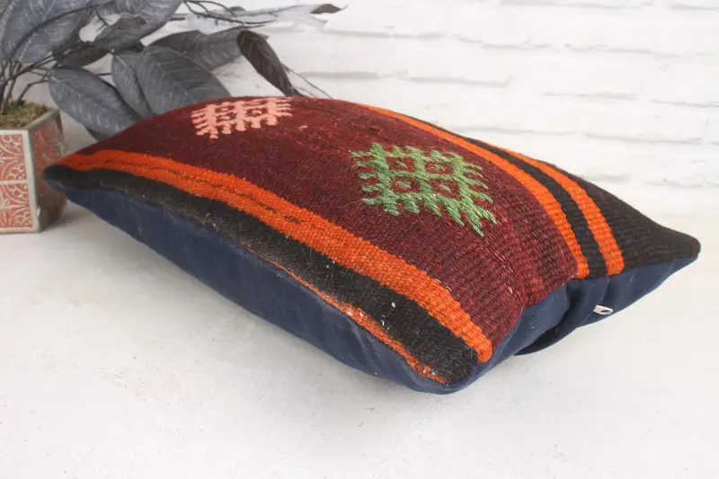 Antique Pillows, Cushion Case, Pillow for Couch, Turkish Bench Pillow Case, Throw Kilim Pillow, 12x20 Orange Pillow Cover - 6