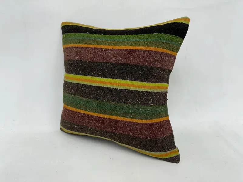 Ethnical Kilim Rug Pillow, Cushion Cover, Kilim Pillow, Vintage Kilim Pillow, Office Chair Pillow Cover, 18x18 Green Cushion Case - 4