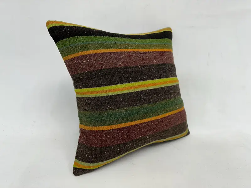 Ethnical Kilim Rug Pillow, Cushion Cover, Kilim Pillow, Vintage Kilim Pillow, Office Chair Pillow Cover, 18x18 Green Cushion Case - 3