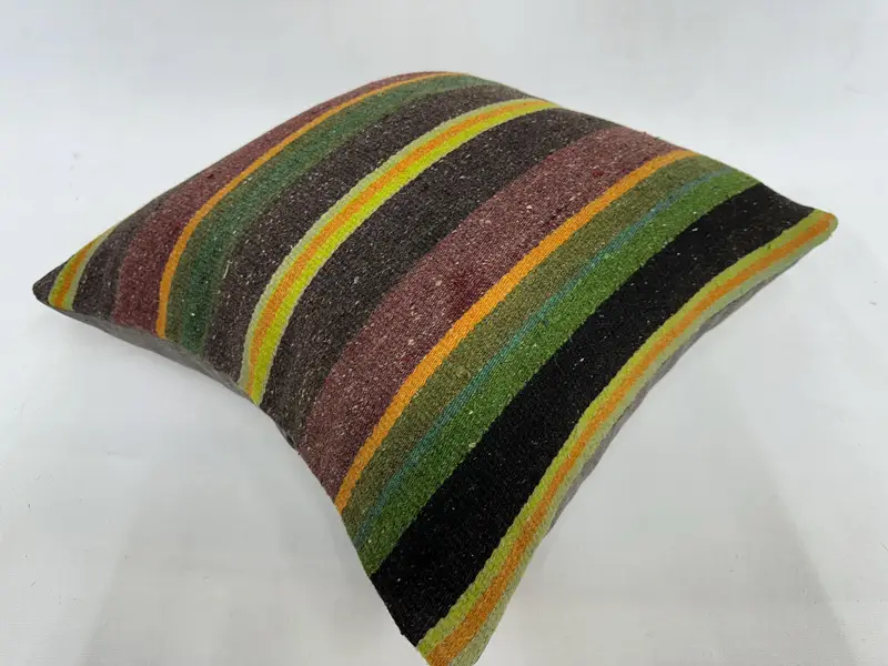 Ethnical Kilim Rug Pillow, Cushion Cover, Kilim Pillow, Vintage Kilim Pillow, Office Chair Pillow Cover, 18x18 Green Cushion Case - 6
