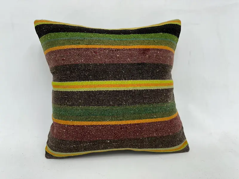 Ethnical Kilim Rug Pillow, Cushion Cover, Kilim Pillow, Vintage Kilim Pillow, Office Chair Pillow Cover, 18x18 Green Cushion Case - 1