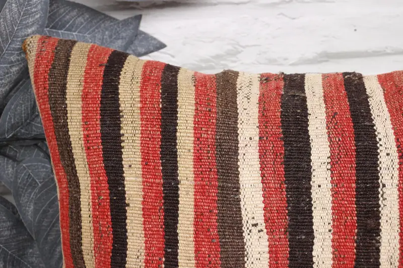 Kilim Pillow Cover, Vintage Kilim Pillow, Pillow, 12x24 Red Pillow Cover, Cotton Pillow Cover, Handwoven Cushion Case, Handmade Kilim Cushion - 2