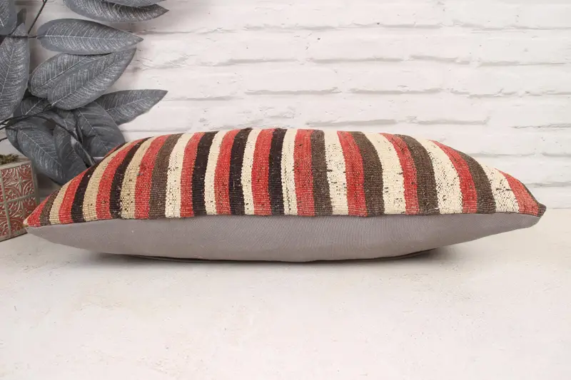 Kilim Pillow Cover, Vintage Kilim Pillow, Pillow, 12x24 Red Pillow Cover, Cotton Pillow Cover, Handwoven Cushion Case, Handmade Kilim Cushion - 5
