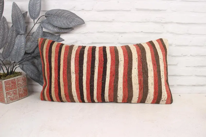 Kilim Pillow Cover, Vintage Kilim Pillow, Pillow, 12x24 Red Pillow Cover, Cotton Pillow Cover, Handwoven Cushion Case, Handmade Kilim Cushion - 1
