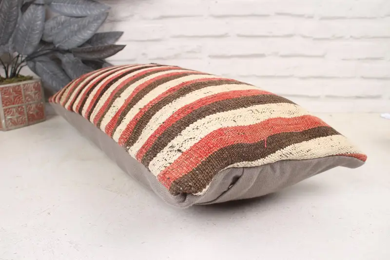 Kilim Pillow Cover, Vintage Kilim Pillow, Pillow, 12x24 Red Pillow Cover, Cotton Pillow Cover, Handwoven Cushion Case, Handmade Kilim Cushion - 6