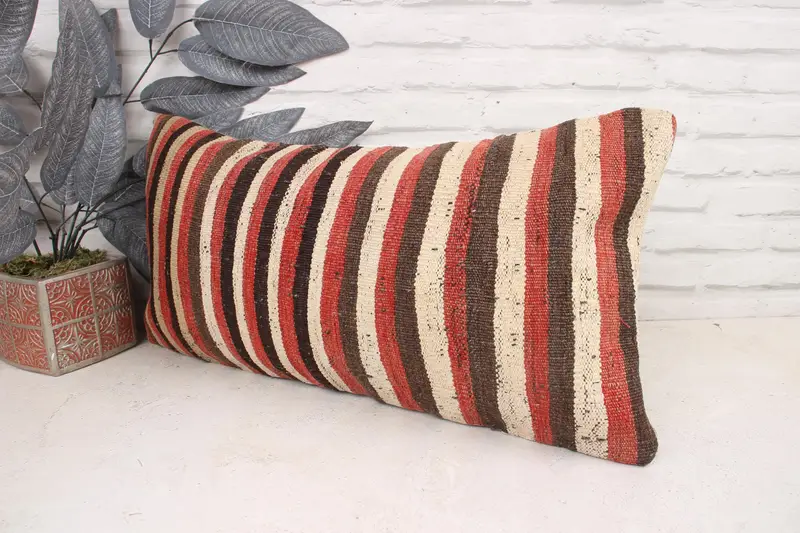 Kilim Pillow Cover, Vintage Kilim Pillow, Pillow, 12x24 Red Pillow Cover, Cotton Pillow Cover, Handwoven Cushion Case, Handmade Kilim Cushion - 4