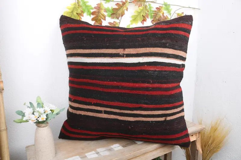 24x24 Brown Pillow Cover, Pastel Cushion Case, Cushion Case, Decorative Cushion Case, Antique Pillows, Ethnical Kilim Rug Pillow, Boho Pillow - 4