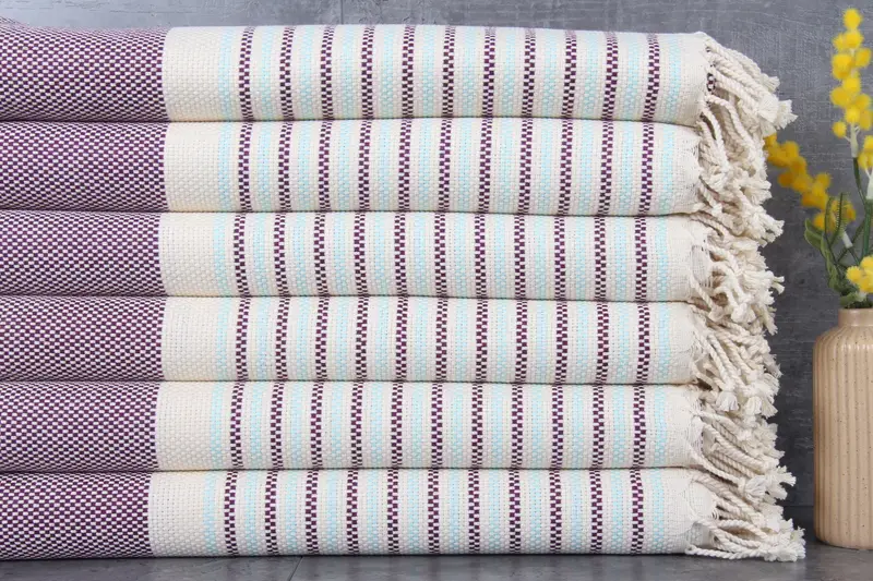 Personalized Turkish Towel Geometric Purple Blue, 40x71 Inches
