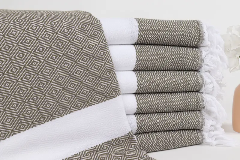 Monogrammed Beach Towel Khaki Green with Beige, 40x71 Inches