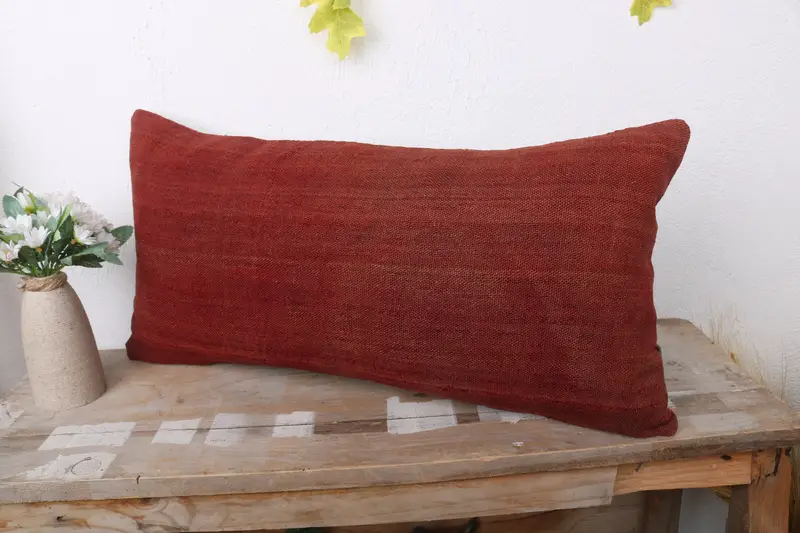 Handmade Cushion Cover, One Of A Kind Pillow, Vintage Kilim Pillow, Turkish Pillow, Pillow, Turkish Kilim Pillow, 12x24 Red Cushion Cover - 4