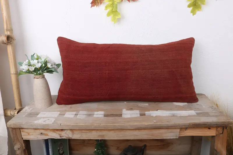 Handmade Cushion Cover, One Of A Kind Pillow, Vintage Kilim Pillow, Turkish Pillow, Pillow, Turkish Kilim Pillow, 12x24 Red Cushion Cover - 1