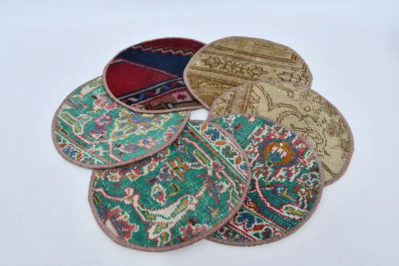 Mantel individual minimalista con círculo bohemio, lana de algodón naranja y bronce