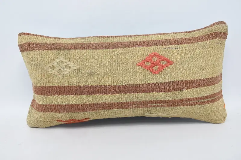 Beige Turkish Cushion, Antique 30x60 cm Pillowcase, Outdoor Cushion Case - 1