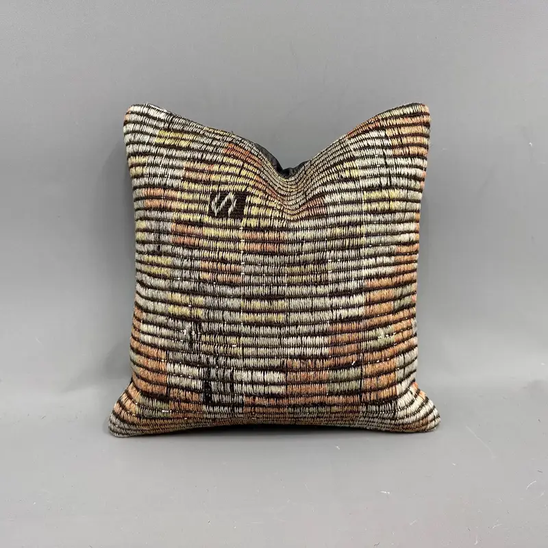 Rot & Orange besticktes Kelim-Wurfkissen, geometrisches Vintage-Kissen