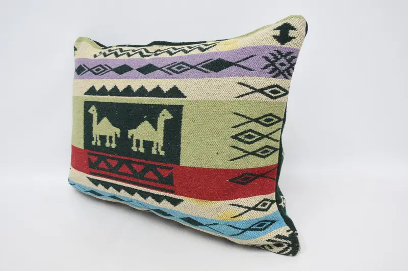 Ethnical Kilim Rug Pillow, Throw Kilim Pillow, Kilim Pillow, Rustic Cushion Case, 20x28 Green Pillow Cover, Retro Throw Cushion, Pillow Sham - 4