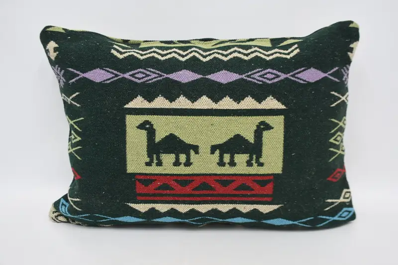 Ethnical Kilim Rug Pillow, Throw Kilim Pillow, Kilim Pillow, Rustic Cushion Case, 20x28 Green Pillow Cover, Retro Throw Cushion, Pillow Sham - 5