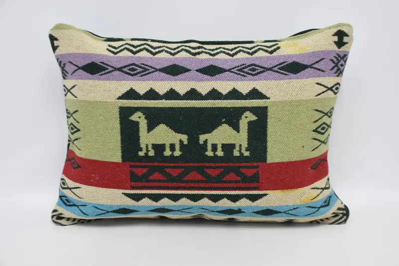 Ethnical Kilim Rug Pillow, Throw Kilim Pillow, Kilim Pillow, Rustic Cushion Case, 20x28 Green Pillow Cover, Retro Throw Cushion, Pillow Sham - 1
