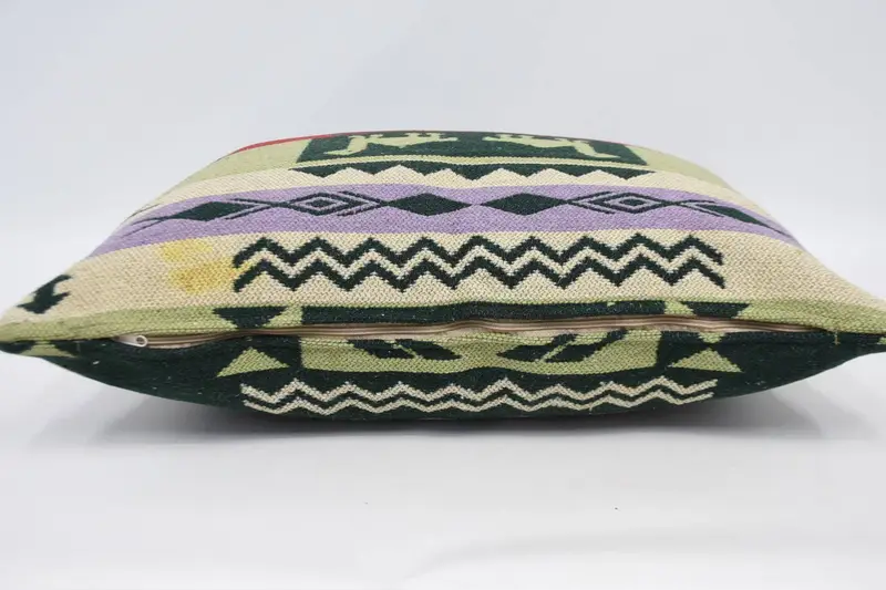Ethnical Kilim Rug Pillow, Throw Kilim Pillow, Kilim Pillow, Rustic Cushion Case, 20x28 Green Pillow Cover, Retro Throw Cushion, Pillow Sham - 6