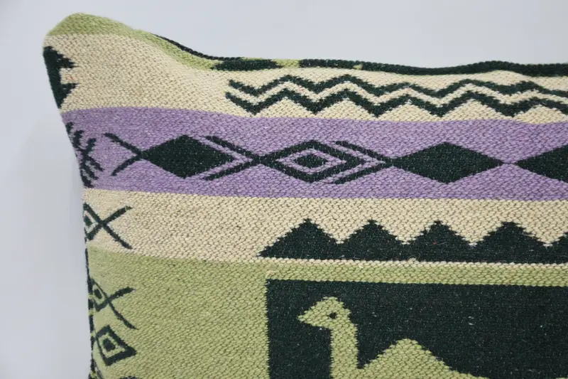 Ethnical Kilim Rug Pillow, Throw Kilim Pillow, Kilim Pillow, Rustic Cushion Case, 20x28 Green Pillow Cover, Retro Throw Cushion, Pillow Sham - 2
