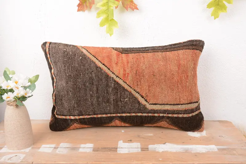 Orange & Brown Southwestern Pillow, 12x20 Handmade Throw Pillow