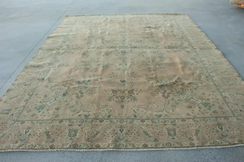 Alfombra Oushak turca de 9,7x12,5 pies, alfombra de lana vintage del suroeste marrón - 1