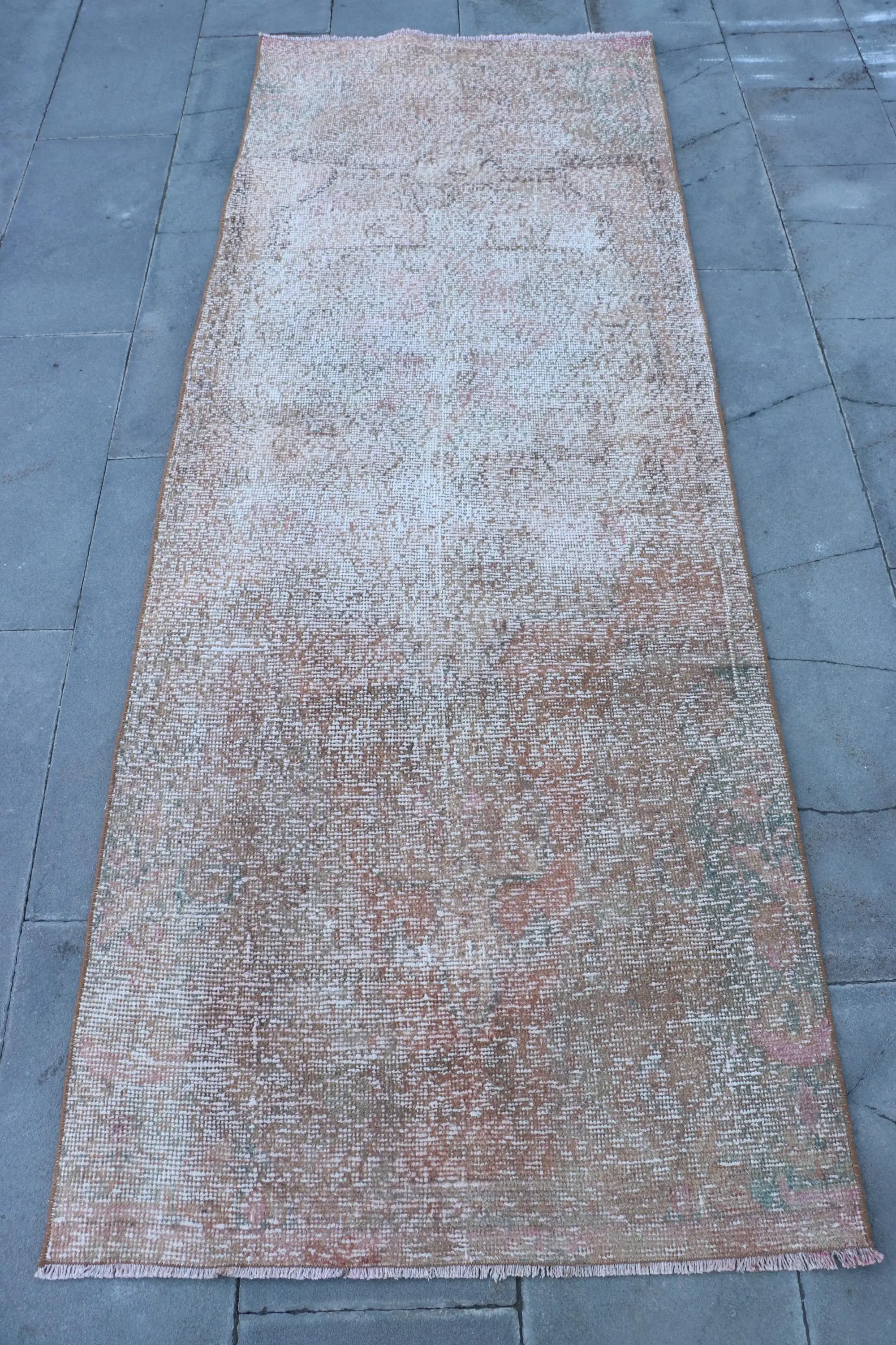 Vintage Turkish Rug, 2.9x7.9 ft Runner Rug, Brown Pink Floral Rug - 1