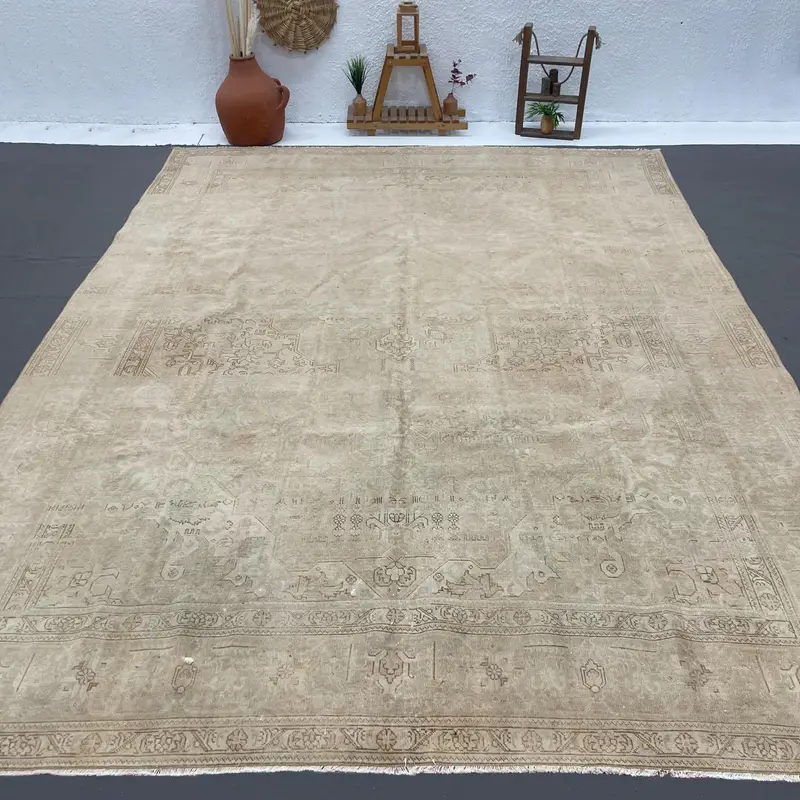 9.4x13 ft Turkish Rug, Oushak Rug, Brown Camouflage Rug Wool - 1
