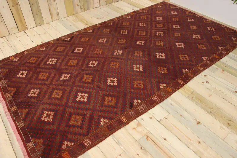 Alfombra vintage turca 5,8x10,8 pies (178x329 cm), alfombra abstracta marrón rojo Oushak - 1
