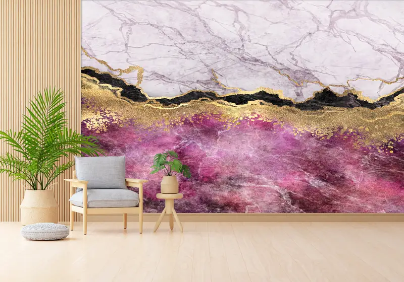 Zarif Baskılı Duvar Kağıdı: Lüks Mermer ve Çağdaş Altın Pırıltılı