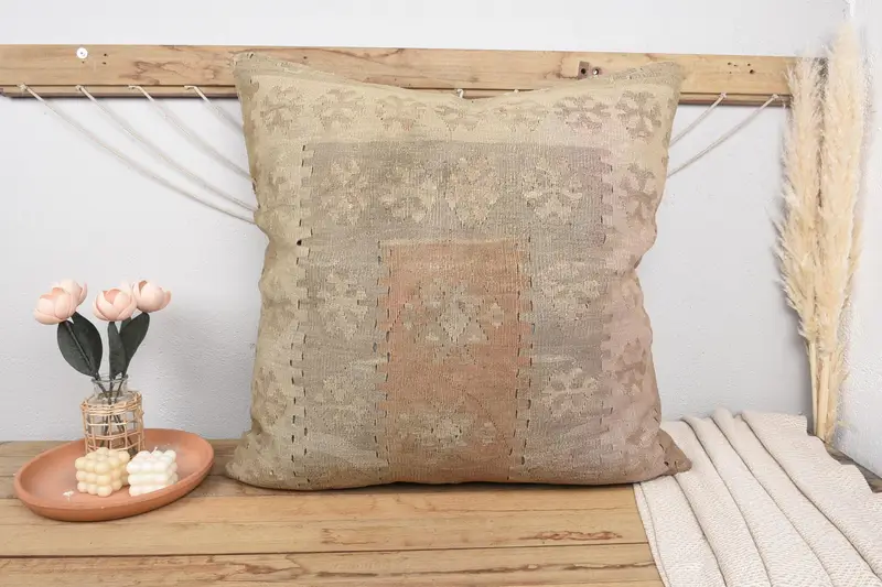 Vintage Kilim Pillow Pillow, Pillow Cover, Gift Pillow, 32x32 Beige Pillow Cover, Interior Designer Pillow, Wholesale Cushion Cover, Antique Pillows - 2