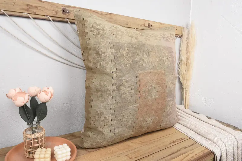 Vintage Kilim Pillow Pillow, Pillow Cover, Gift Pillow, 32x32 Beige Pillow Cover, Interior Designer Pillow, Wholesale Cushion Cover, Antique Pillows - 1