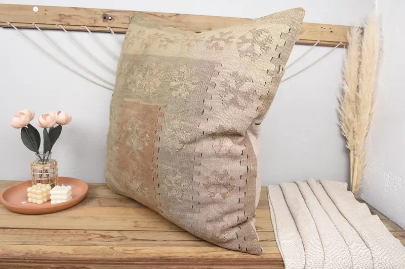 Vintage Kilim Pillow Pillow, Pillow Cover, Gift Pillow, 32x32 Beige Pillow Cover, Interior Designer Pillow, Wholesale Cushion Cover, Antique Pillows - 4